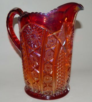 Heirloom Sunset Carnival Glass Iridescent Red Pitcher Vintage Indiana Glass 40oz