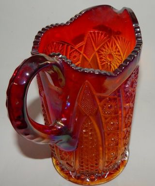 Heirloom Sunset Carnival Glass Iridescent Red Pitcher Vintage Indiana Glass 40oz 4