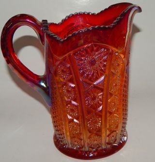 Heirloom Sunset Carnival Glass Iridescent Red Pitcher Vintage Indiana Glass 40oz 5