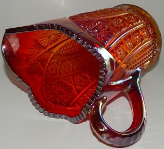 Heirloom Sunset Carnival Glass Iridescent Red Pitcher Vintage Indiana Glass 40oz 6