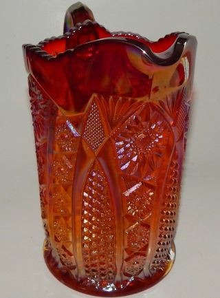 Heirloom Sunset Carnival Glass Iridescent Red Pitcher Vintage Indiana Glass 40oz 8