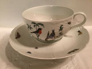 Raynaud Limoges Ceralene Les Oiseaux Rare Oversized Teacup/saucer Birds/insects
