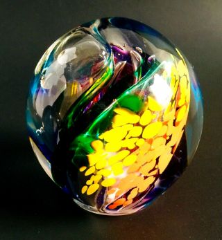 Stunning Jim Karg Handbown Studio Art Glass Paperweight Controlled Bubbles,  Sgn