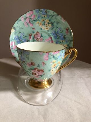 Shelley England Melody Chintz Tea Cup Saucer Ripon Shape