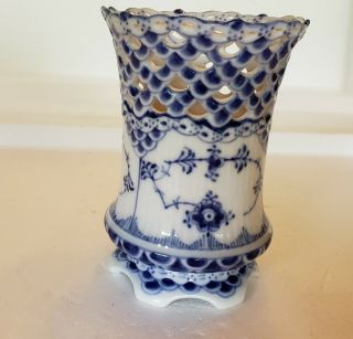 Stunning Royal Copenhagen Blue Fluted Full Lace Pierced Urn/vase/cigar Holder