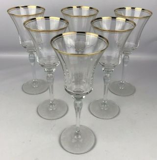 Mikasa Jamestown Gold Six Water Goblets Lead Crystal Approx 9 - 1/8” Clear