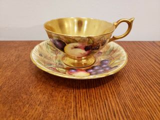 Aynsley Bone China Orchard Gold Cup & Saucer Signed N.  Brunt