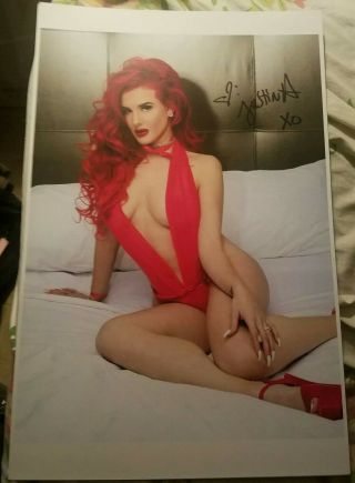 Justina Valentine Signed 11x17 Sexy Red Lingerie On Bed Poster Photo Wild 