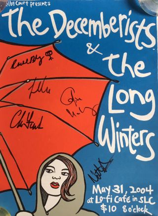 Decemberists 2004 Tour Poster Signed By Band Salt Lake City Long Winters