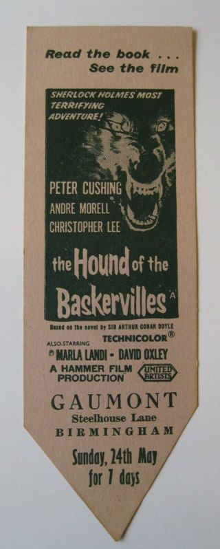 Vintage Bookmark Hound Of The Baskervilles Sherlock Holmes Film Cushing Lee