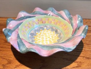 1995 Mackenzie Childs Victoria And Richard Ruffled 12.  5 " Serving Bowl Pottery