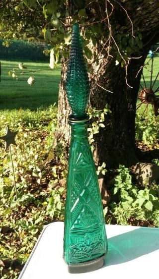 Vintage Mcm Mid Century Italian Green Genie Bottle Decanter Rossini - 18 1/2 " T