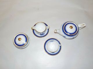 Miniature Tea Cup & Saucer SET COPELAND SPODE China Blue White Gilt Teapot 3
