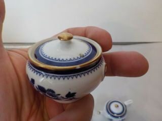 Miniature Tea Cup & Saucer SET COPELAND SPODE China Blue White Gilt Teapot 4