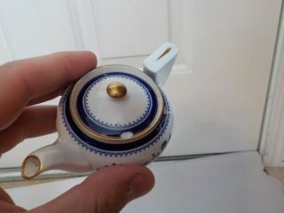 Miniature Tea Cup & Saucer SET COPELAND SPODE China Blue White Gilt Teapot 6