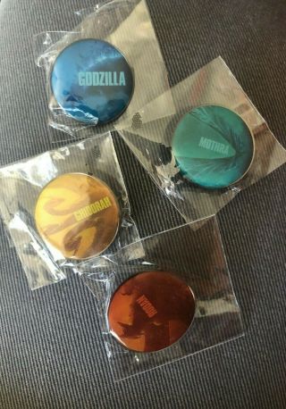 Godzilla : King Of The Monsters Promotional Collectors Movie Pins Full Set Of 4