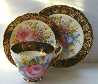 Fabulous Regency England Huge Pink Cabbage Roses Tea Cup & Saucer Trio
