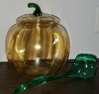 Princess House Crystal Iridescent Halloween Pumpkin Punch Bowl Laddle Cookie Jar