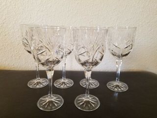 Vtg Crystal Water Wine Glasses Set Of 6 8 Oz 31/2 " Diameter 8 " Tall Excel Cond.