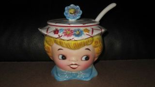 Nr - Antique Anthropomorphic Lefton - Dainty Miss Sugar Bowl & Spoon