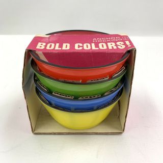 Anchor Hocking Fire King Nos Vtg Bold Color Cereal Bowl Set Of 4