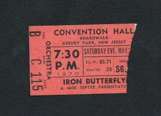 Iron Butterfly Ticket Stub May 1970 Asbury Park Nj Convention Center -