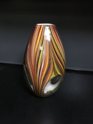 Vtg Murano Italian Filigrana Art Glass Vase White Inner & Clear Sides Large
