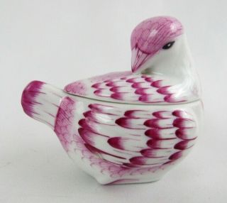 Vintage Herend Hungary Hand - Painted Porcelain Pink Bird Trinket Box