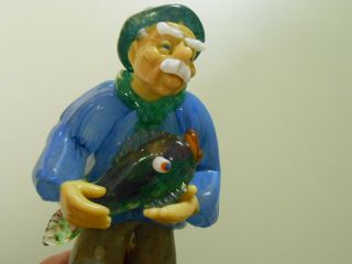 Zbs Czech Bohemian Zelezny Brod Sklo Old Man With Fish Glass Figurine