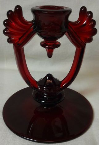 Moondrops Red Winged Candlestick 5 " Martinsville Glass Company