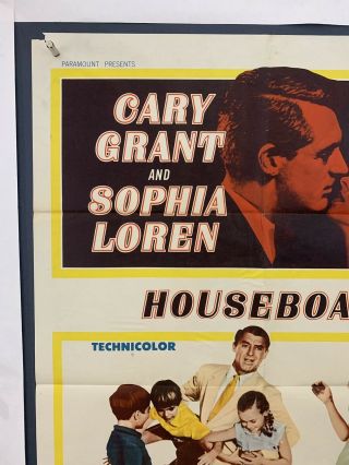HOUSEBOAT Movie Poster (VG -) One Sheet 1958 Folded Cary Grant Sophia Loren 4302 2