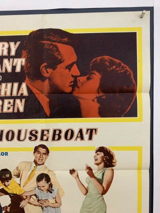 HOUSEBOAT Movie Poster (VG -) One Sheet 1958 Folded Cary Grant Sophia Loren 4302 3