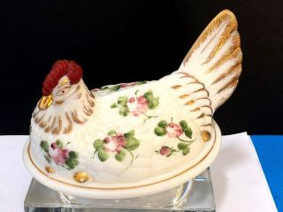 Rare Vintage Westmoreland Hand Painted Milk Glass Hen Top Only