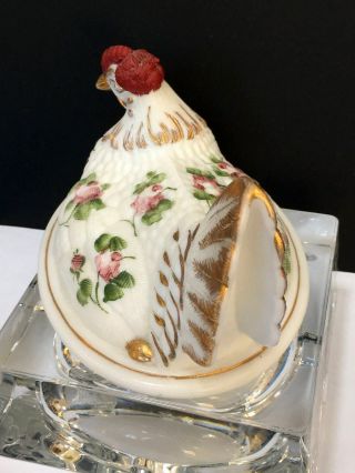 RARE Vintage Westmoreland hand painted milk glass Hen TOP ONLY 5
