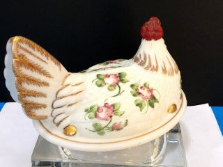 RARE Vintage Westmoreland hand painted milk glass Hen TOP ONLY 7