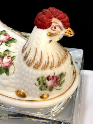 RARE Vintage Westmoreland hand painted milk glass Hen TOP ONLY 8