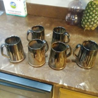 6 Vintage A R Cole Pottery Mugs Sanford,  Nc Brown Gold