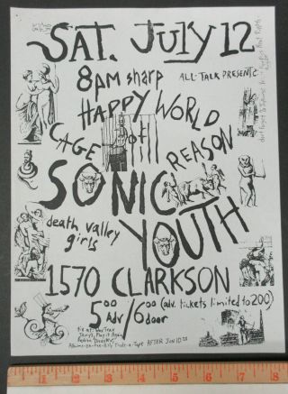 Sonic Youth Turnverein Denver 1986 Punk Concert Flyer Thurston Evol Kim Gordon