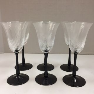 Set 6 Sasaki Royale Crystal Swirled 7 - 5/8 " Wine Glasses Black Stem