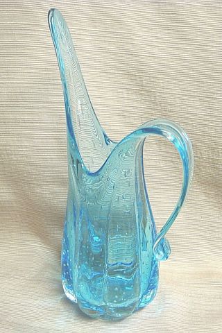 Stunning Blue Modern Art Bubble Glass Ewer