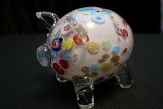 Murano Italian Art Glass - Sculpture Figure - Pink Pig With Color Spots - Cute