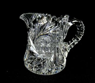Abp Brilliant Period Cut Crystal Buzzsaw And Fan 3 7/8 " Cream Pitcher 1870 - 1916