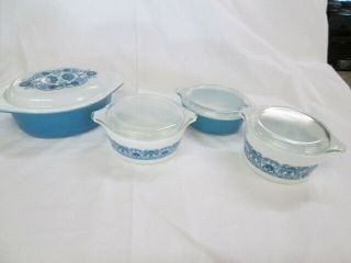 Complete Set Vintage Pyrex Blue Horizon Lidded Covered Casserole Dishes Bowls