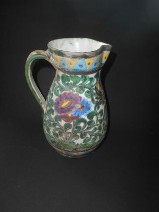 Antique Sgraffito Italian Art Pottery Pitcher Signed Gia Aretini Hand Painted