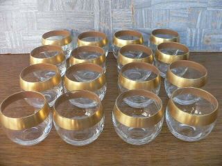 Vintage Dorothy Thorpe Gold Band Punch Bowl w/16 Roly Poly Glasses 2