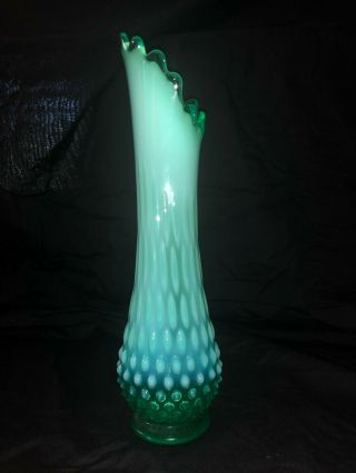 Fenton Green Hobnail Stretch Swung Vase 11.  5 in 2