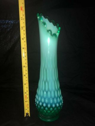 Fenton Green Hobnail Stretch Swung Vase 11.  5 in 3