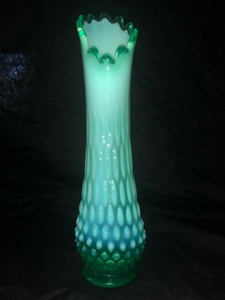 Fenton Green Hobnail Stretch Swung Vase 11.  5 in 4