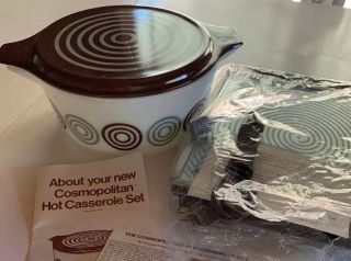 Vintage Pyrex Cosmopolitan Casserole Set With Warming Plate Brown Gray