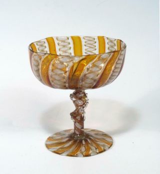 Salviati & Co Venetian Murano Italy Vintage Art Glass Zanfirico Ribbons Compote